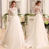 Charming Lange Hülse O-ansatz Günstige Hochzeit Kleider Tüll Kleider Illusion Designer mit Lace up Braut Kleid Vestidos De Noiva
