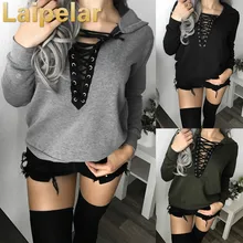 Autumn Women Casual Lace Up Hoodies Sweatshirts Hooded Outwear Ladies Jumper Pullover Tops Casual Lace Up Sweatshirt eyelet lace up staggered jumper