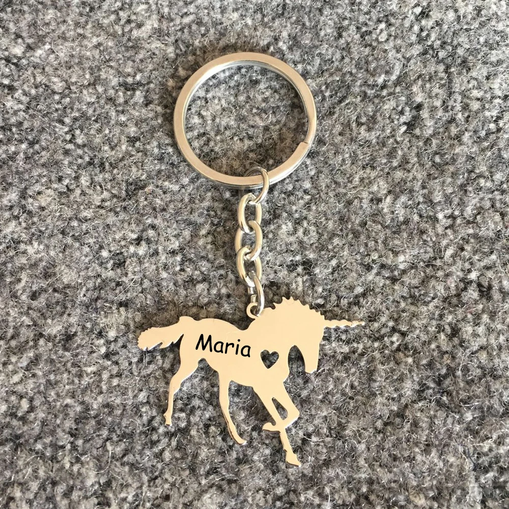 Серебряный брелок в виде животного, единорога, лошади, кольца для ключей, можно выгравировать одно имя бесплатно, Новое поступление, подарок на день рождения YP4189