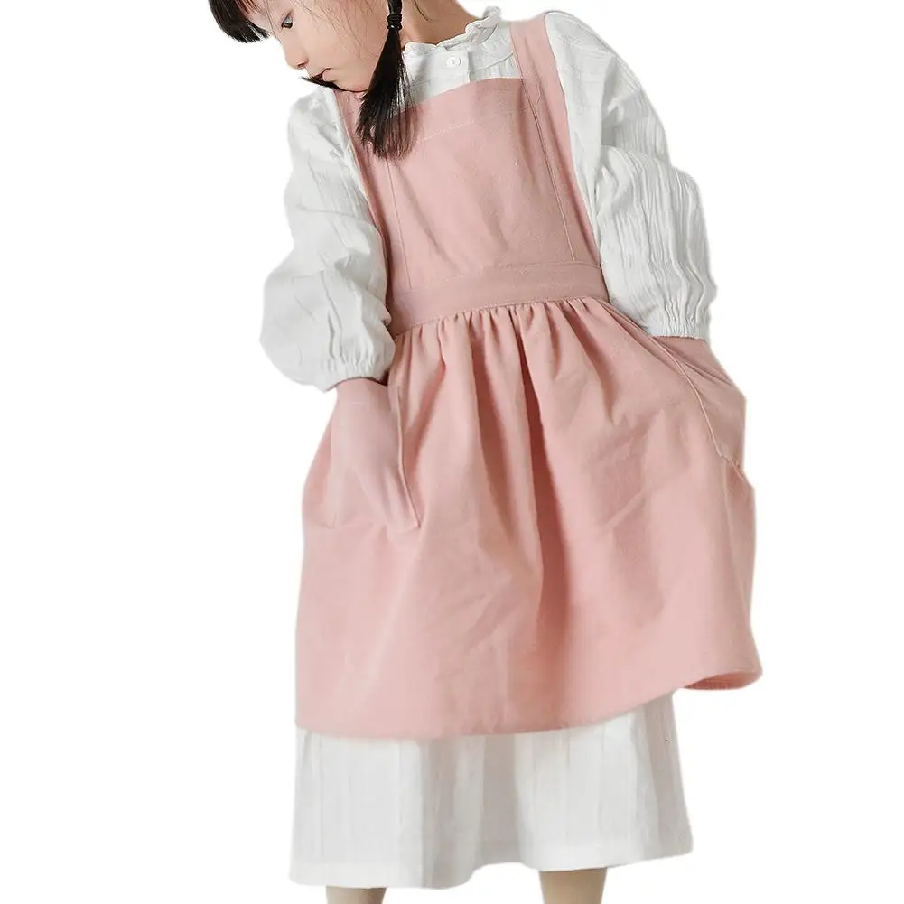 

Pink Children Girl Washed Cotton Apron Pink Kid Draw Antifouling Sleeveless Bib Baby Kitchen Baking Cake Pinafore