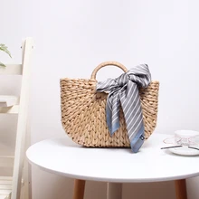 INS, Соломенная Сумка для женщин, пляжная сумка, тканая сумка, женская переносная полукруглая сумка, дикая волна, в горошек, в полоску, шарф, шикарный, Прямая поставка