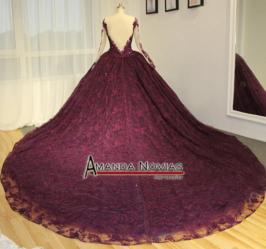 Роскошный длинный шлейф pruple торжественное платье заказ клиента реальные фотографии