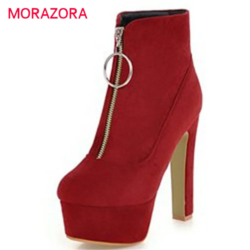 

MORAZORA 2018 new fashion platform shoes woman zip ankle boots for women solid colors autumn winter boots sexy high heels boots