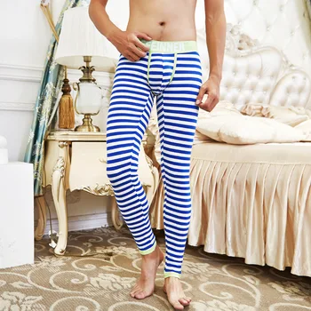 

Men's Winter's Warm Pants Fashion Leggings Stripe Male Slim Monolayer Thin Long Johns