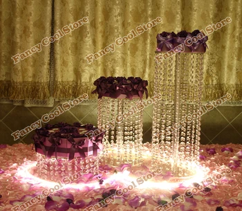 

3pcs/lot Luxury crystal acrylic wedding cake tray Round Crystal Wedding Cake Stand Wedding Centerpiece Cupcake Stand 03S1