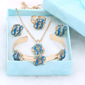 

Fashion Girl Jewelry Lovely Crystal Flower Children Necklace Bangle Earring Ring Kids Baby Costume Jewelry Set And Boxes 4 Color