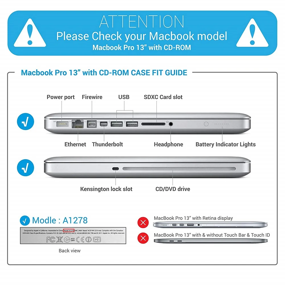 Прозрачный/Матовый Жесткий Чехол для ноутбука MacBook Pro 13 дюймов с CD-ROM(модель: A1278, версия ранняя 2012/2011/2010/2009/2008