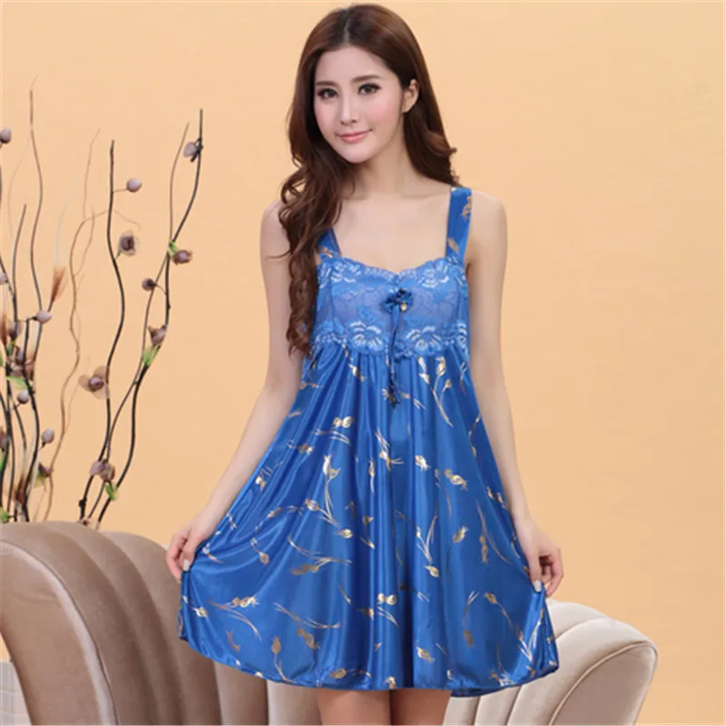 9 Color New Sexy font b nightgowns b font Women Summer Square Neck Silk Nightdress Sexy
