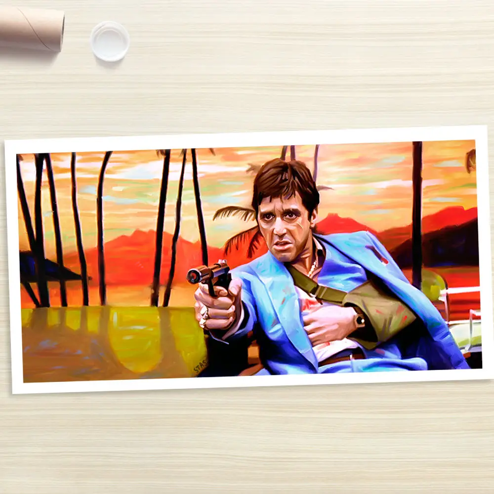 SCARFACE Al Pacino с пистолетом dvd картина холст искусство доставка бесплатная | Дом и сад