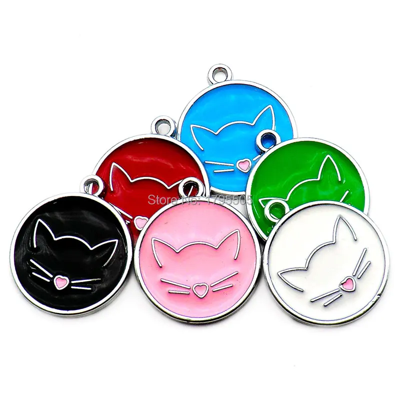 

wholesale 20pcs lovely cat face Personalized Dog ID Tag Engraved Pet Name Tags Collar Customized Name and Phone Plate Anti-lost