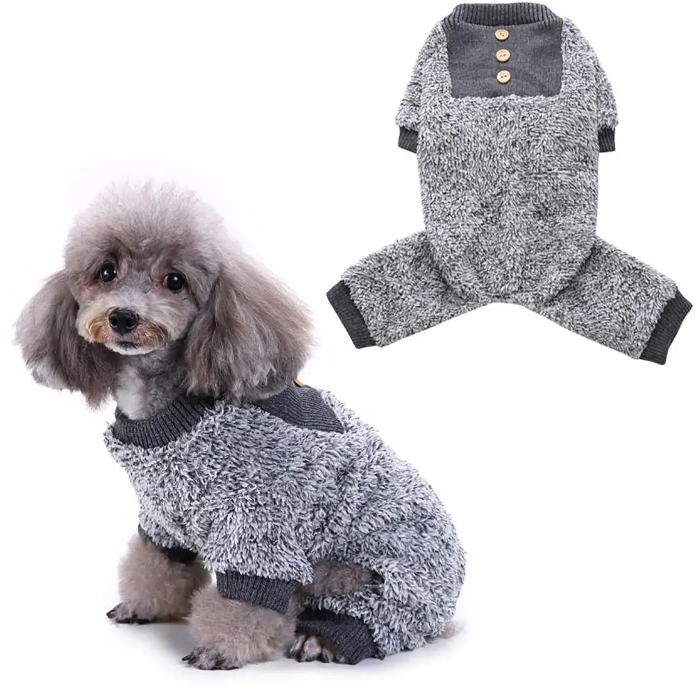 Dog Pajama Thermal Fuzzy Pet Clothes Puppy Buttons Autumn Winter Coat Jumpsuit Cute | Дом и сад