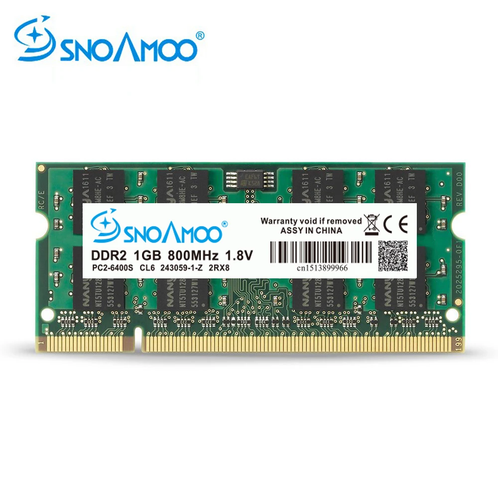 Snoamoo ddr2 1 جيجابايت 2 جيجابايت 667 ميجا هرتز محمول PC2-5300S الكباش 800 ميجا هرتز PC2-6400S 200Pin CL5 2Rx8 CL6 1.8 فولت ذاكرة الكمبيوتر SO-DIMM الضمان