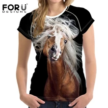 Forudesigns/Спортивная футболка Для женщин Фитнес Топ rashgard Спортивная красивый лошадь печати эластичная футболка для Тренажерный зал Бодибилдинг Tee