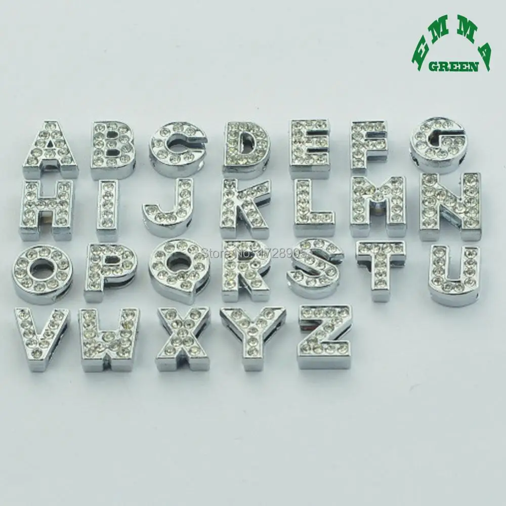 Rhienstone Pave Big Hole Silver Metal Letter Alphabet Beads 10 pcs