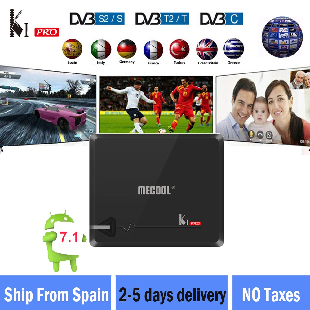 

MECOOL KI PRO TV Box KI PRO S2+T2 DVB Amlogic S905D Quad 2G+16G BT4.1 2.4G/5G WIFI 100M/1000M Set Top Box Android 7.1 TV Box