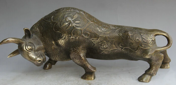

JP S61 20" Chinese Copper Folk office Zodiac Year Bull Oxen blossom sculpture Statue B0403