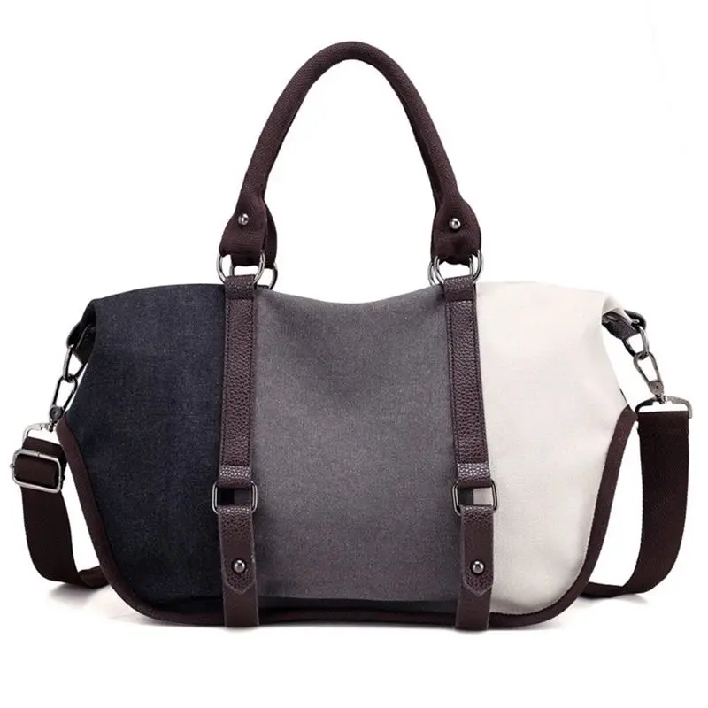 

Women's Handbag Canvas Shoulder Bag Shoulder Bags Courier Bag Tote Handbag Tote Shopper Bag (Black & Gray & White)