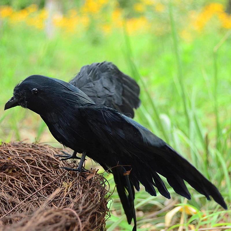Садовая Флокированная ворона-приманка Ворон Хэллоуин украшение черное перо искусственная ворона
