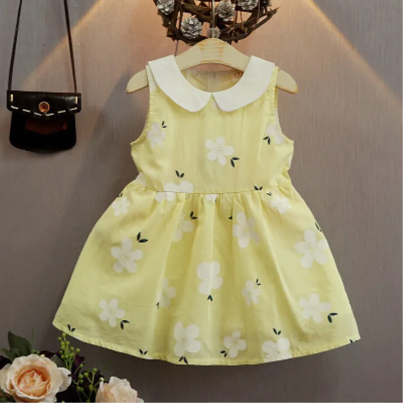 

Korean girls children's princess dres sleeveless cherry blossom cotton hemp dress children's wear doll collar flower dress