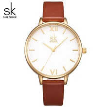SK Luxury Brand Watch Women Fashion Brown Leather Strap Watches Elegant Ladies Ultra Slim Quartz Wrist-Watches Montre Femme