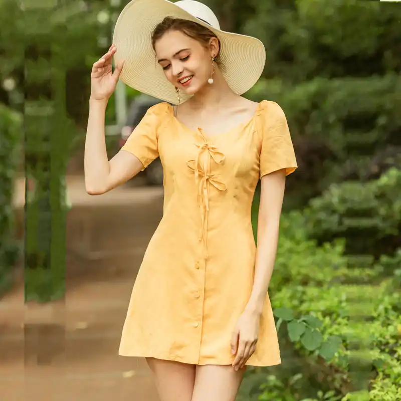 yellow linen shirt dress