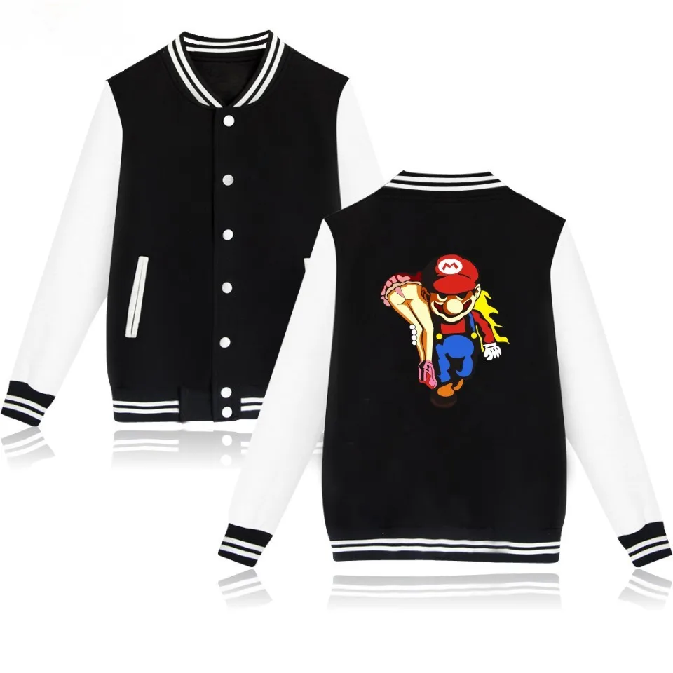 

Super Mario Print Baseball Jacket Men Women Autumn Winter College Sweatshirt Women Anime Plus Size Jackets Hoodies 2019 New