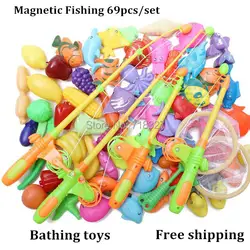Магнитные пазлы Рыбалка игры Игрушки для ванной набор 69 шт./компл. 4 Рыбалка полюс Рыбалка летние детские игрушки подарок на день детей