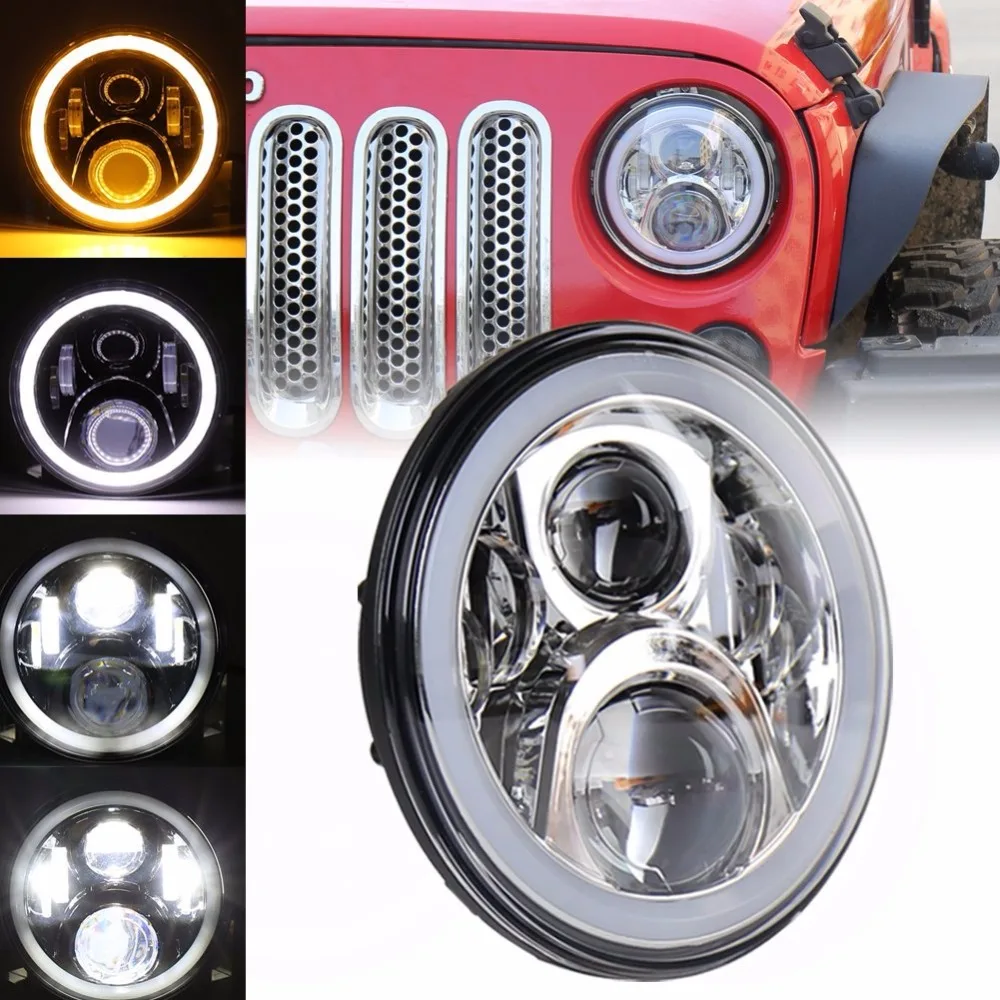 

2 X 7" LED Headlights moto with Halo Angel Eye DRL / High Low Beam / Turn Signal Lights For Jeep Wrangler JK Headlamp