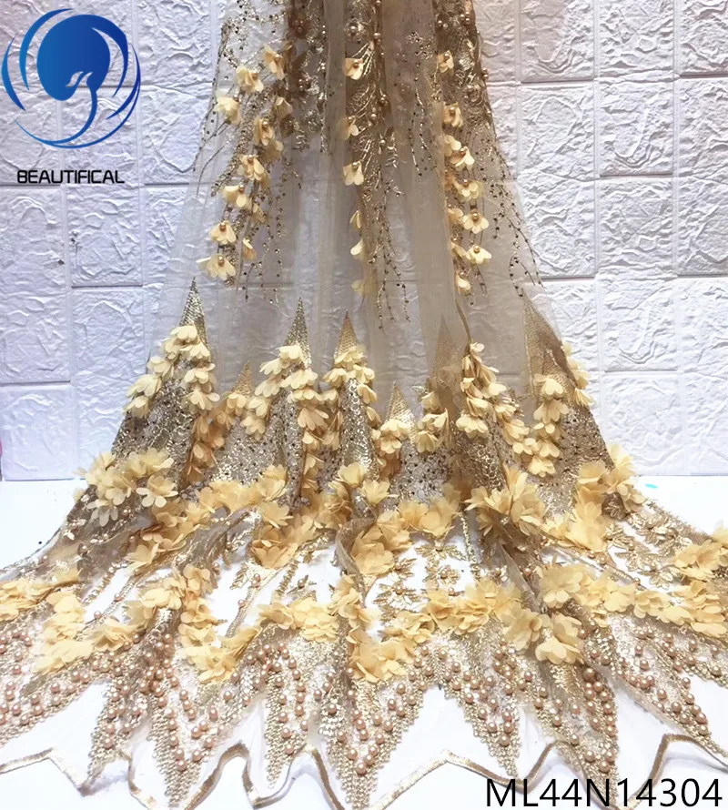 

BEAUTIFICAL African Lace 3d Beads Tulle Mesh Fabric For Nigerian Wedding Sewing 3d French Lace ML44N143