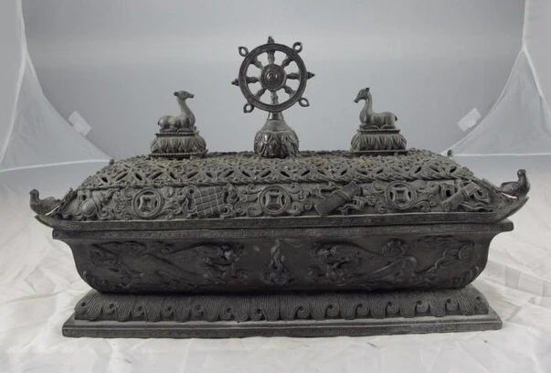 

S1140 Tibet Buddhism Copper Bronze Lucky Eight treasures deer Censer incense burner D0318