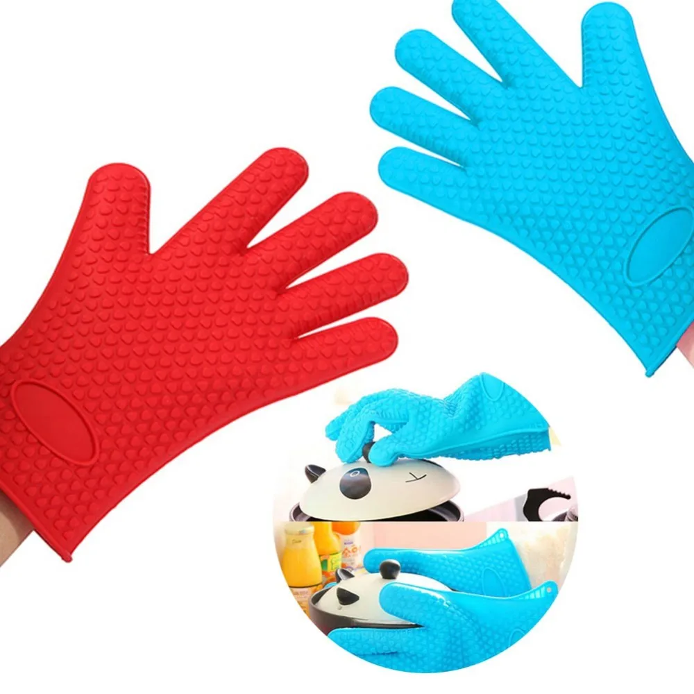 Термостойкая Резина перчатки домашние полный палец противоскользящие перчатки печи рукавицы для барбекю перчатки 259qe