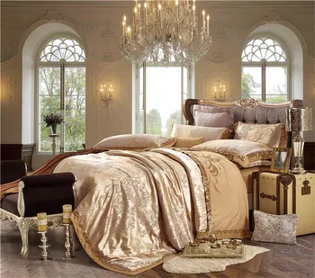 

Luxury Silk Satin Cotton Duvet Cover Set King Queen size Gold Grey Vintage Jacquard Bedding Set Cotton Fitted/Flat Bed sheet
