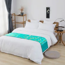 

Home Hotel Bed Runner Cover Emulation Silk Bedspreads Throw Bedding Protector Custom Bed Tail Towel Flower And Birds Printed New