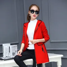 Женское приталенное пальто с капюшоном и длинными рукавами в Корейском стиле