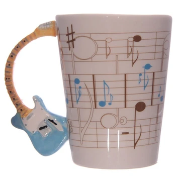 

Creative Ceramic Mugs Acoustic Guitar Handle Mug With Music Notes Guitarist Cearmic Coffee Mug For Music Lover T Cup Gift
