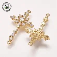 

Brass Micro Pave Cubic Zirconia Links, Cross, Golden, 34x20x4mm, Hole: 1mm