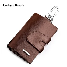 LUCKYER BEAUTY Leather Key Holder Housekeeper Key Wallet Smart Key Organizer Case Keychain Porte Pouch Cover Bag for Keys 108
