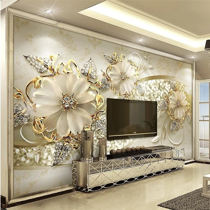 

beibehang papel de parede Custom wallpaper 3d stereo luxury gold European pattern jewelry TV background wall wallpaper 3d