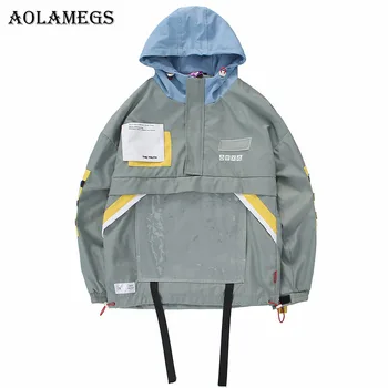 

Aolamegs Jackets Men Multi-Pocket Block Jacket Tracksuit High Street Coats Hip Hop Fashion Hip Hop Male Streetwear Windproof