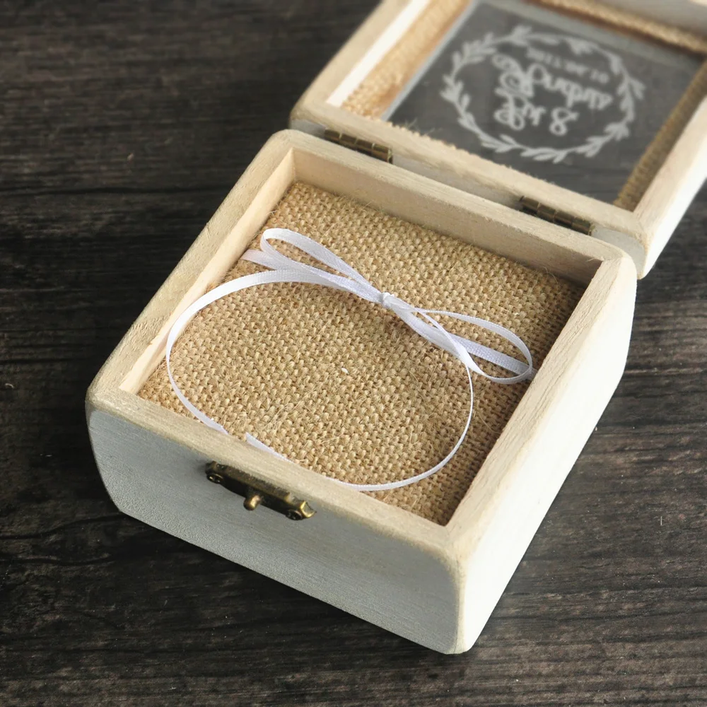 Персонализированная Коробка для обручальных колец, стеклянная коробка для несущей колец, подушка для несущей колец, деревенская коробка для колец
