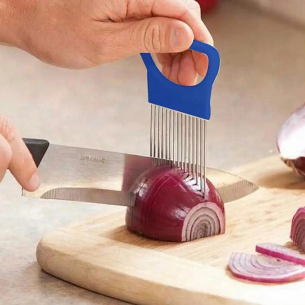 

HOT SALE! Stainless Steel Vegetable Fruit Cutter Onion Slicer Holder Kitchen Gadget Tool