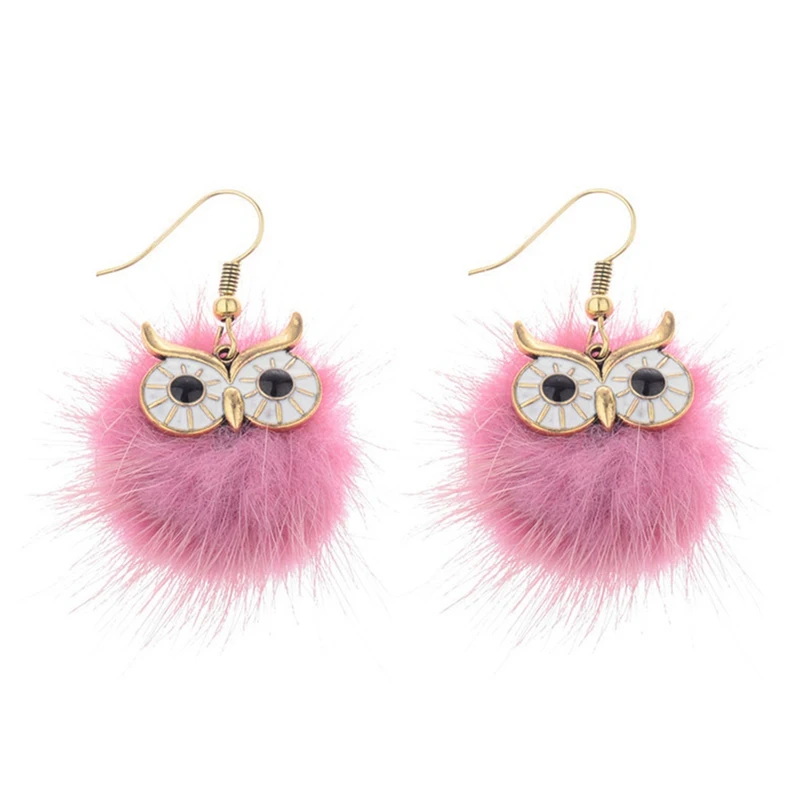 

Women Fashion Cute Earrings Fur Pompom Ball Owl Drop Earrings Hanging For Ladies Girls Party Jewelry Accessories Ornament Gifts