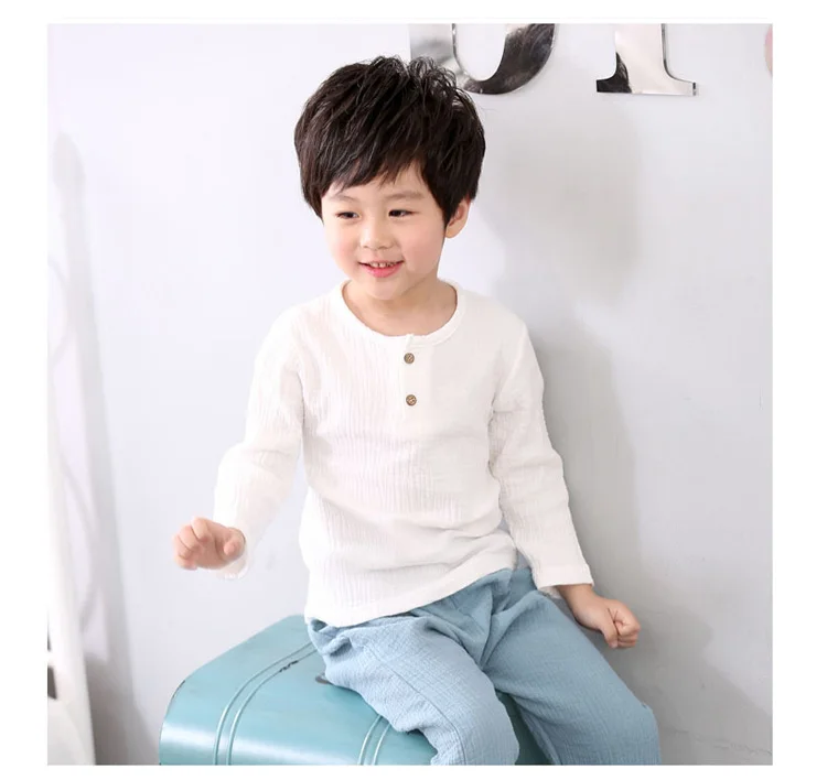 chinese style simple Cotton linen shirts 1- 8 yrs baby boys summer kids clothes Casual children's shirt white button tops