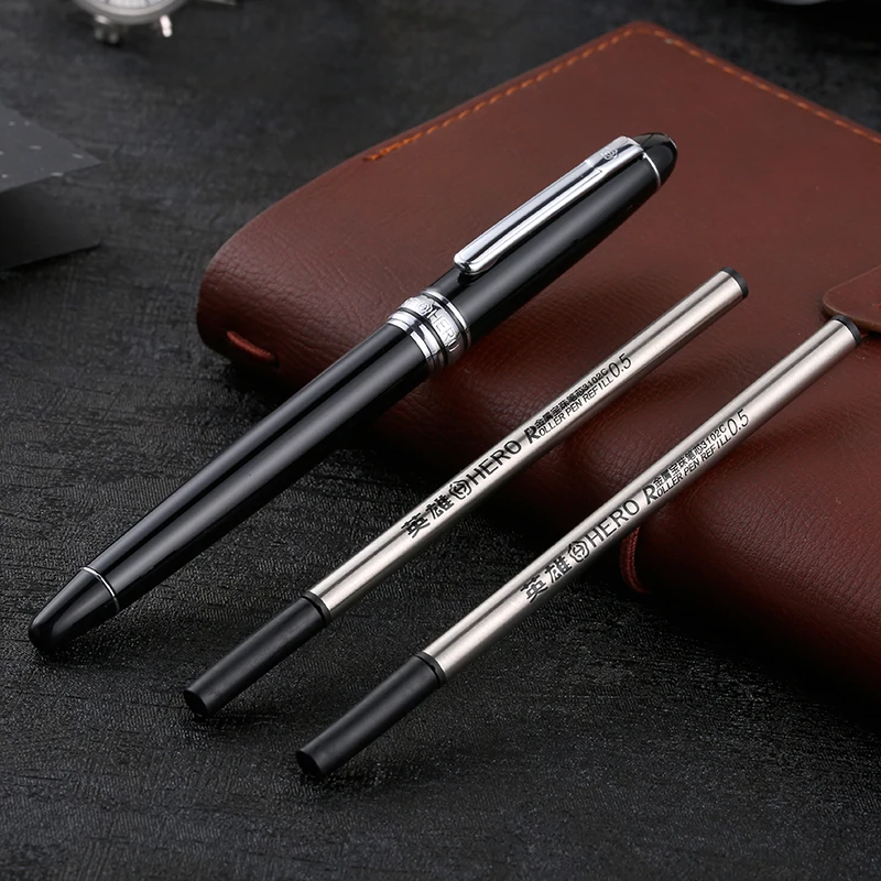 High-end Hero 706 Rollerball Pen Set Best Gift Wrting Stationery Silver Clip Black Business Office Signature Pens with 2 Refills