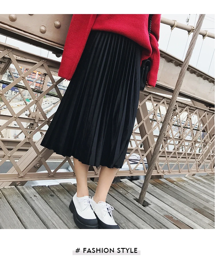 Новая осенне-зимняя облегающая женская бархатная юбка с высокой талией плиссированные юбки