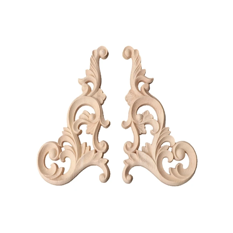 

1 Pair Wood Carved Corner Onlay Applique Frame Decor Furniture Unpainted Home