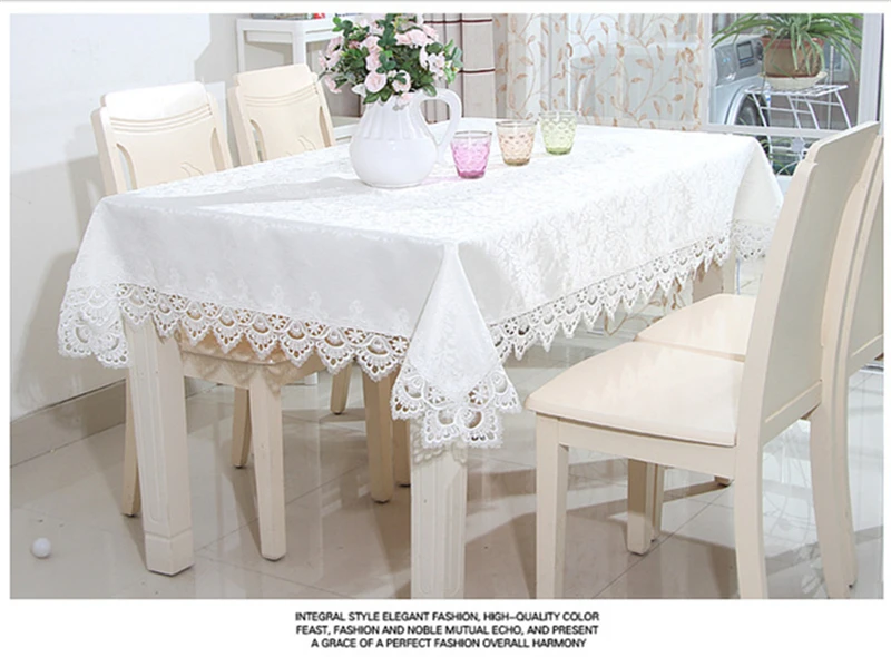 Lanweini Europe Wedding Tablecloth Embroidered Floral White Round Tea Table Cloth For Table Cover Lace Rectangle Table Decor    