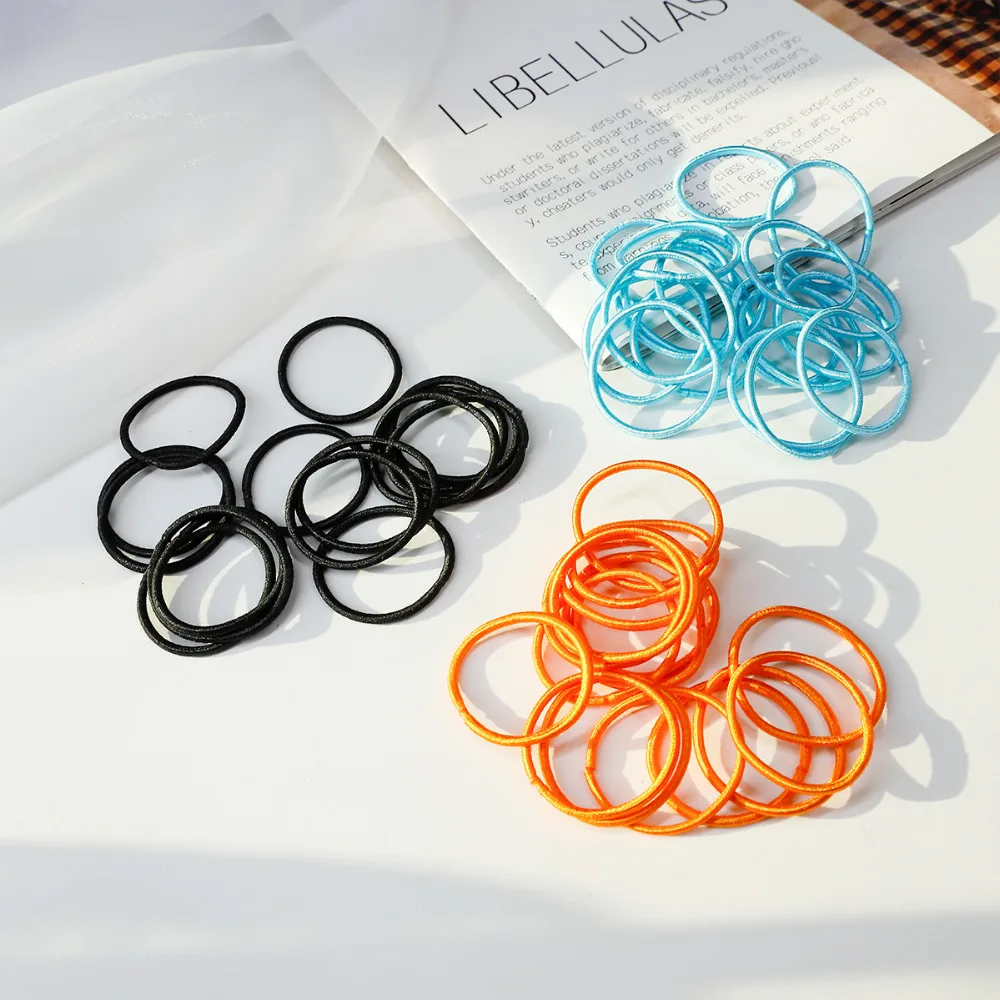 100Pcs Women Girls High Elasticity 3cm Medium Thick Rolled Towel Hair Rope Candy Solid Color Rubber Band Ring Ponytail Holder