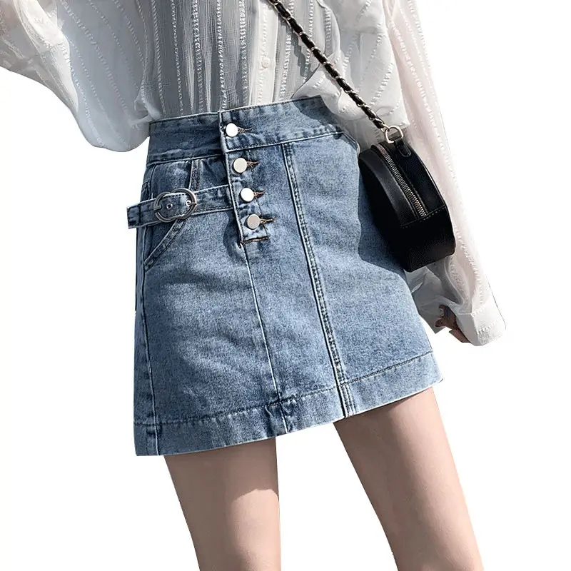 women clothing denim fabric washed skirts A-line high waist slim fit women skirts cowboy vintage college girl skirts