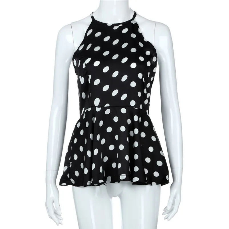 Fashion womens tops and blouses summer 2018 Casual Sleeveless O-Neck Dot Print Ruffles Chiffon Blouse Tops camicette Y18#N  (7)